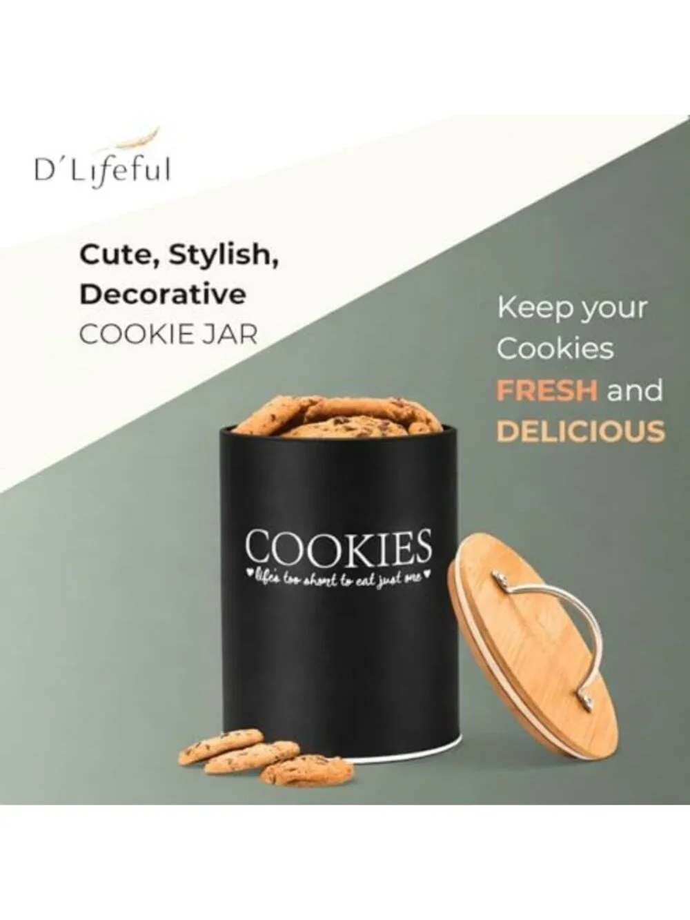 Airtight Cookie Jar with Bamboo Lid - 1.1 Gallon, Farmhouse Style, Black Decor